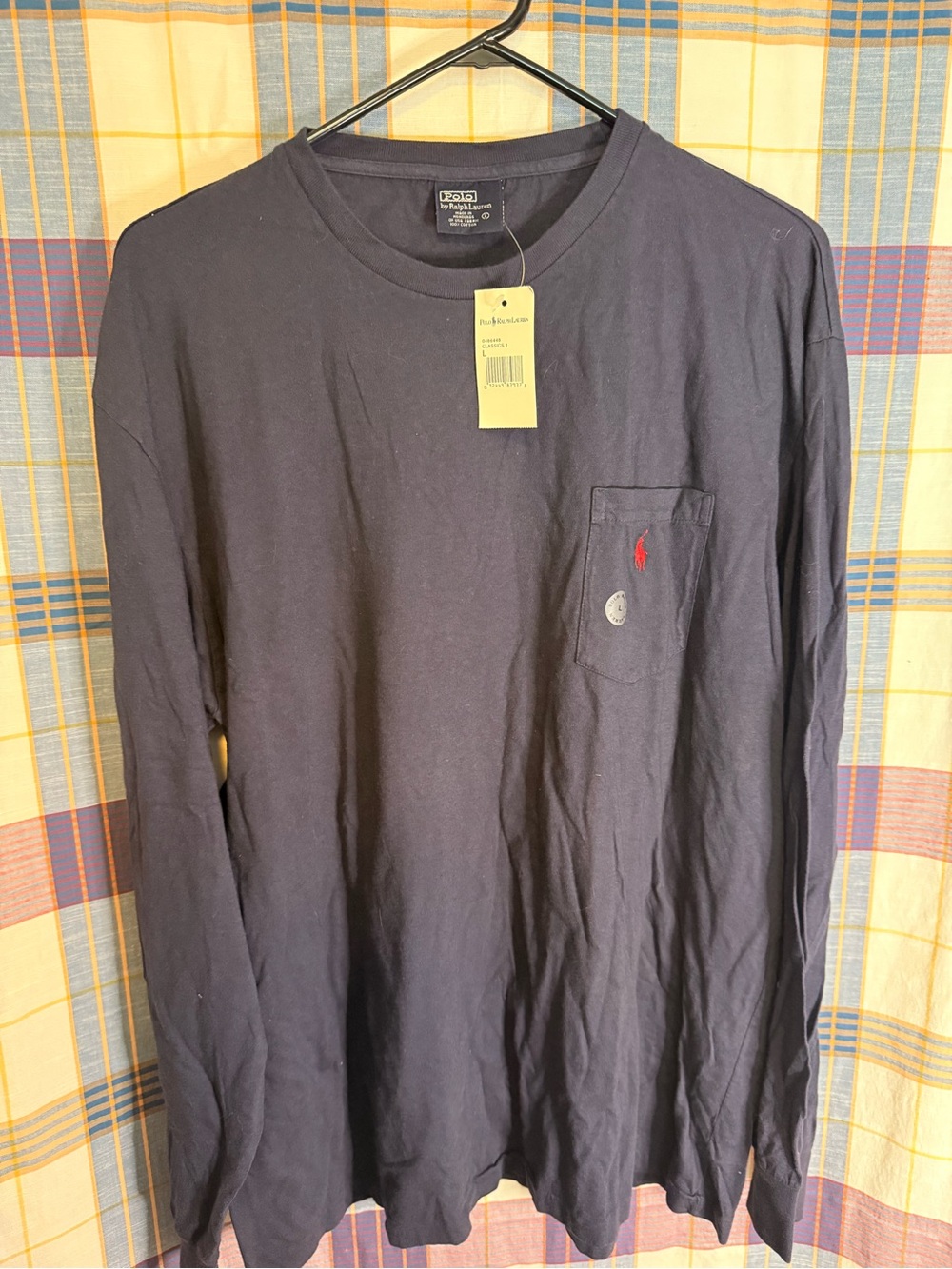 Ralph Lauren Long-Sleeve Pocket Tee in Navy with Red Pony
